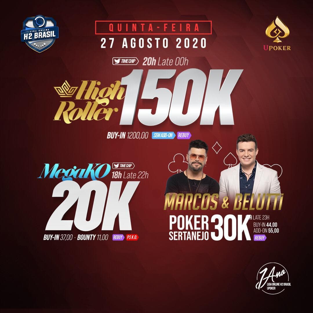 El dia de hoy UPoker y el Club H2 Brasil te traen un gran premio en Quinta do Poker con Marcos & Belutti
